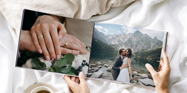 Livre et album photo couverture premium ouverture à plat