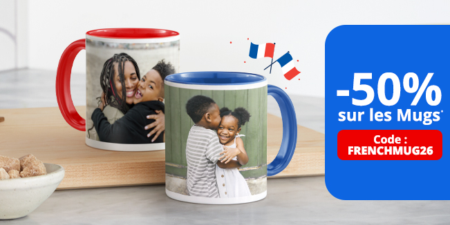 Mugs photo rouge et bleu pour la promotion des French Days